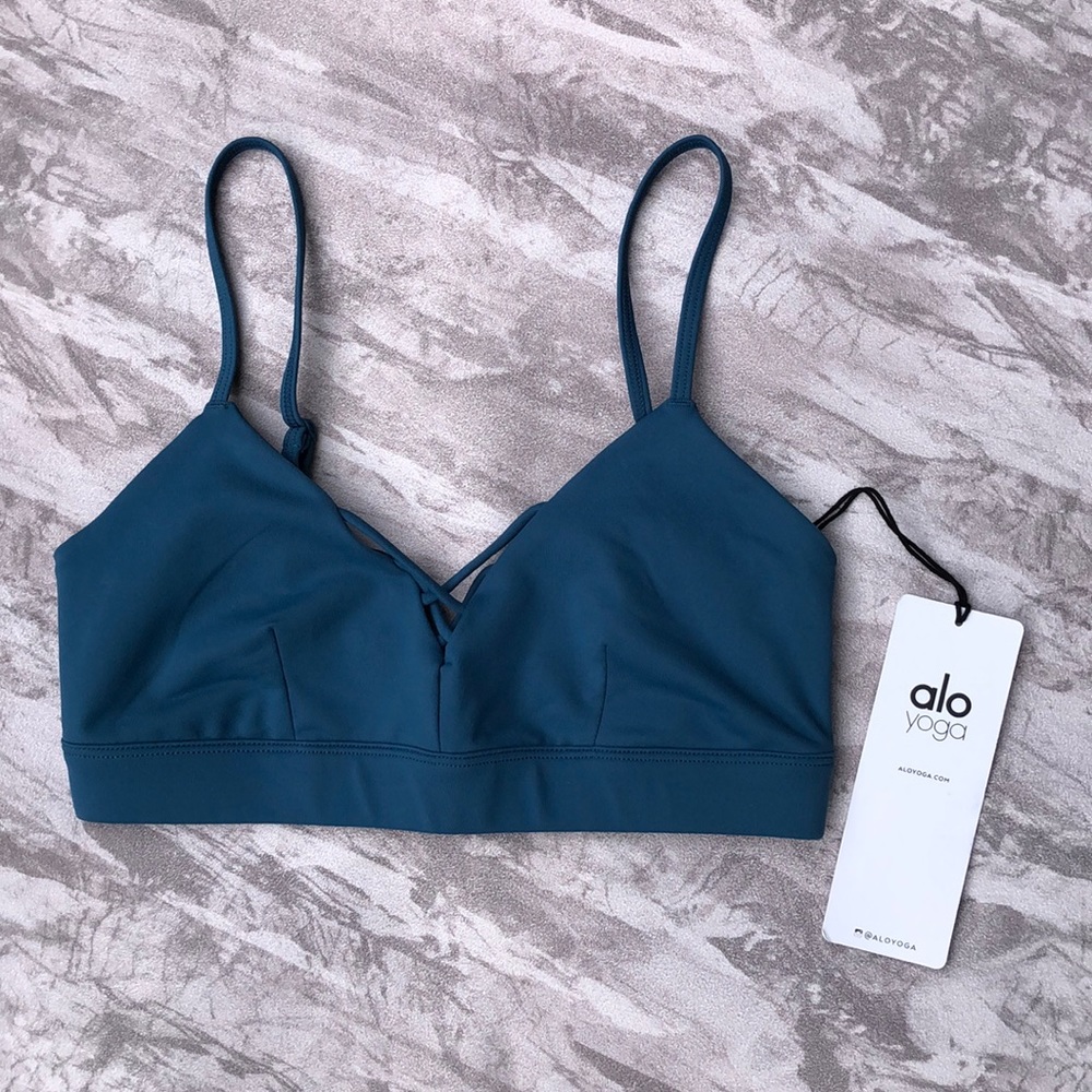 ALO Yoga Deep Teal Interlace Sports Bra NWT